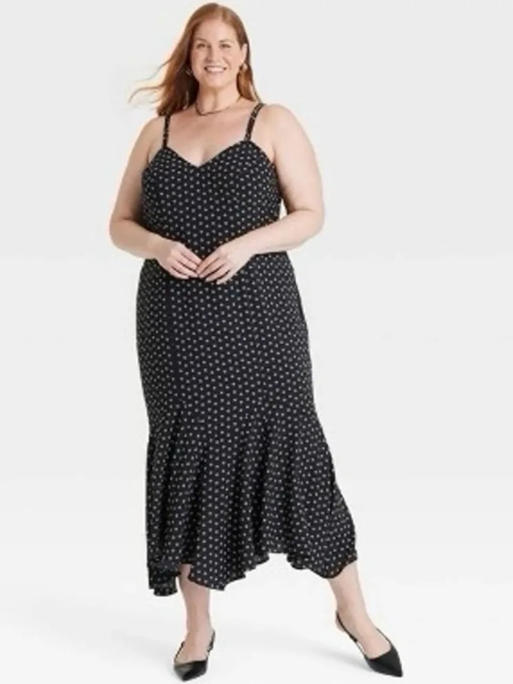 Ava & Viv Plus Size Black white heart flower Dot Dress with flared Hem
